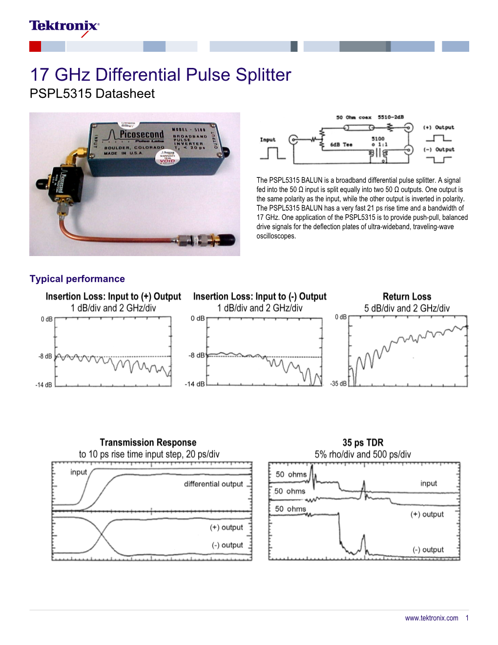 PSPL5315 17 Ghz Differential Pulse Splitter Datasheet