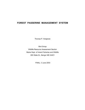 Forest Passerine Species Management System