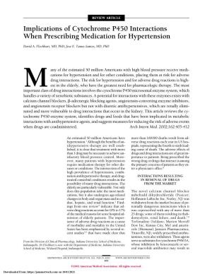 Implications of Cytochrome P450 Interactions When Prescribing Medication for Hypertension