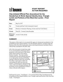 City-Initiated Official Plan Amendment for the Gooderham & Worts Special Identity Area, Triangle Lands and Portions of the West Don Lands – Final Report