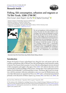 Fishing, Fish Consumption, Urbanism and Migrants at Tel Bet Yerah, 3200
