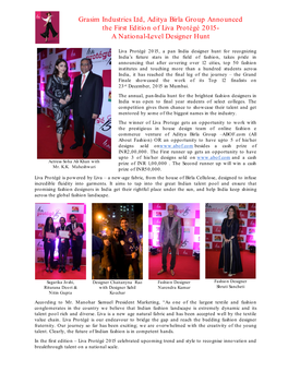 Grasim Industries Ltd, Aditya Birla Group Announced the First Edition of Liva Protégé 2015- a National-Level Designer Hunt