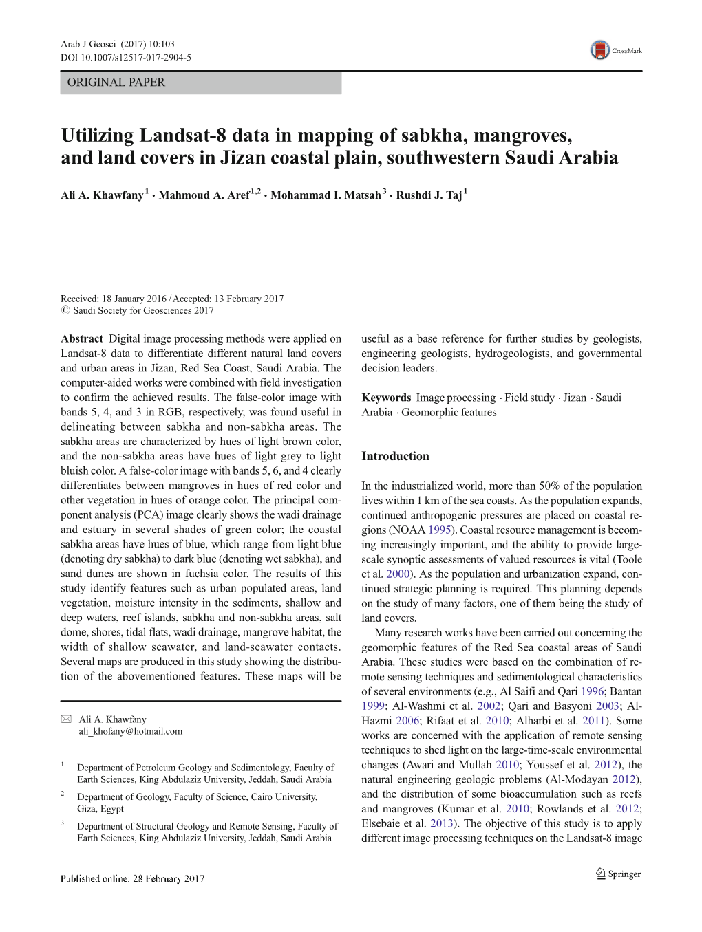 Utilizing Landsat-8 Data in Mapping of Sabkha, Mangroves, and Land Covers in Jizan Coastal Plain, Southwestern Saudi Arabia