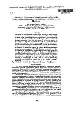 Radioactive Environment Contamination and Abilities of the Modern Radiochemistry in the Field of Nuclear Waste Disposal and Monitoring