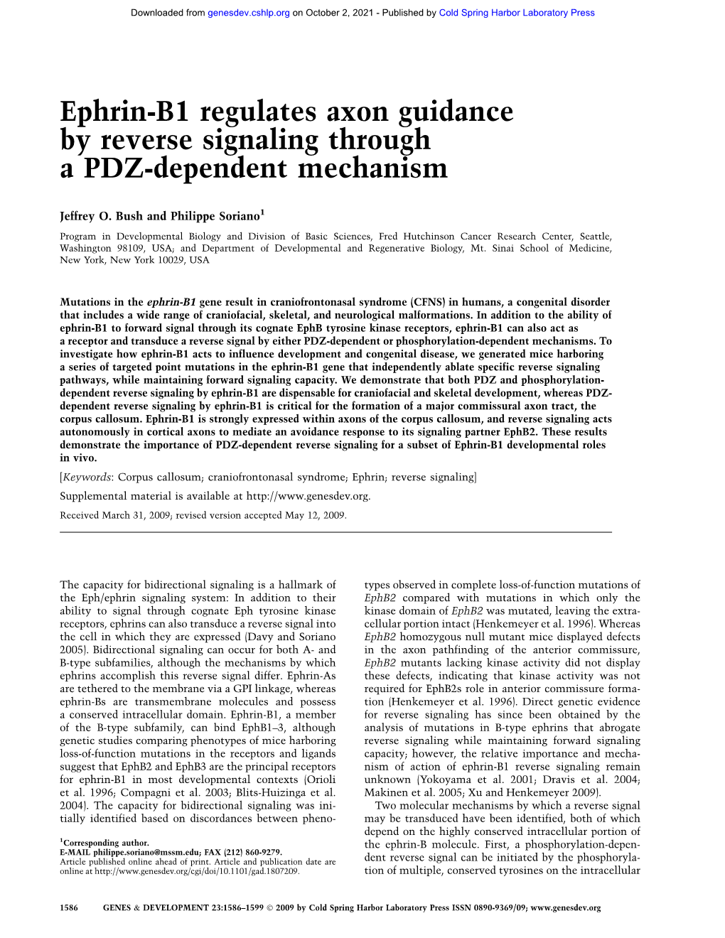 Ephrin-B1 Regulates Axon Guidance by Reverse Signaling Through a PDZ-Dependent Mechanism