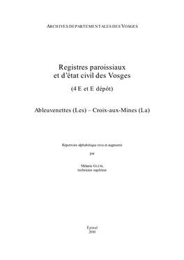 Registres Paroissiaux Et D'état Civil Des Vosges