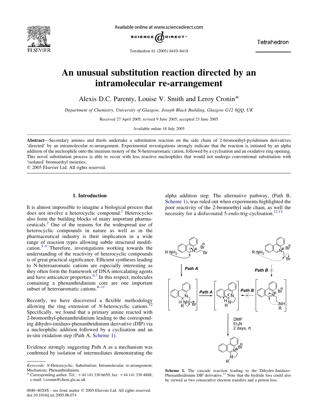 An Unusual Substitution Reaction Directed by an Intramolecular Re-Arrangement