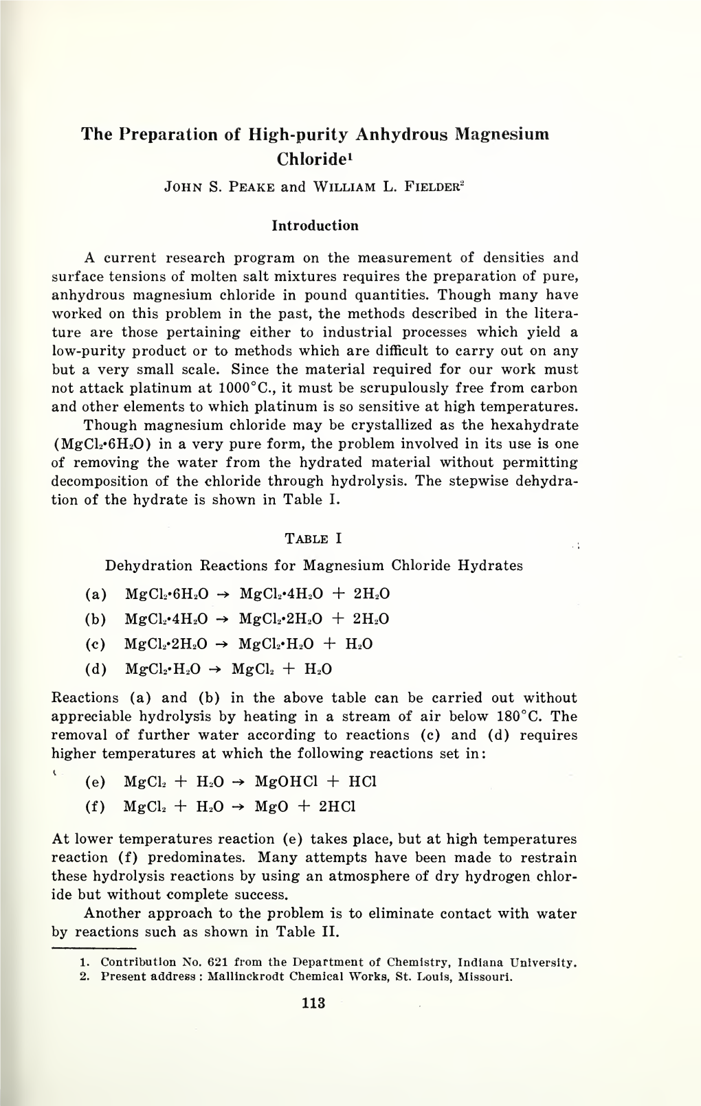 The Preparation of High-Purity Anhydrous Magnesium Chloride 1