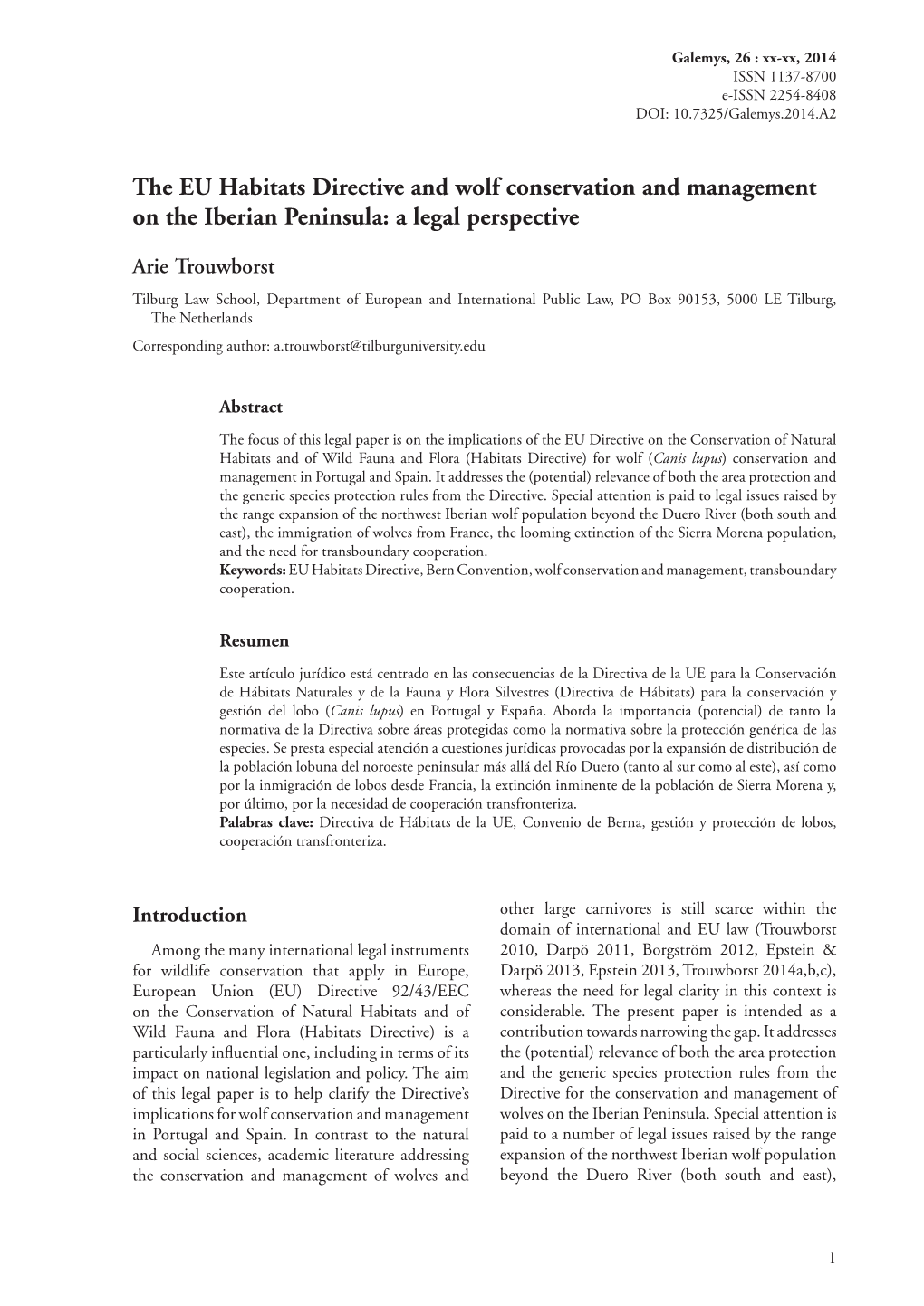 The EU Habitats Directive and Wolf Conservation and Management on the Iberian Peninsula: a Legal Perspective