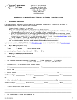 Application for a Certificate of Eligibility to Employ Child Performers