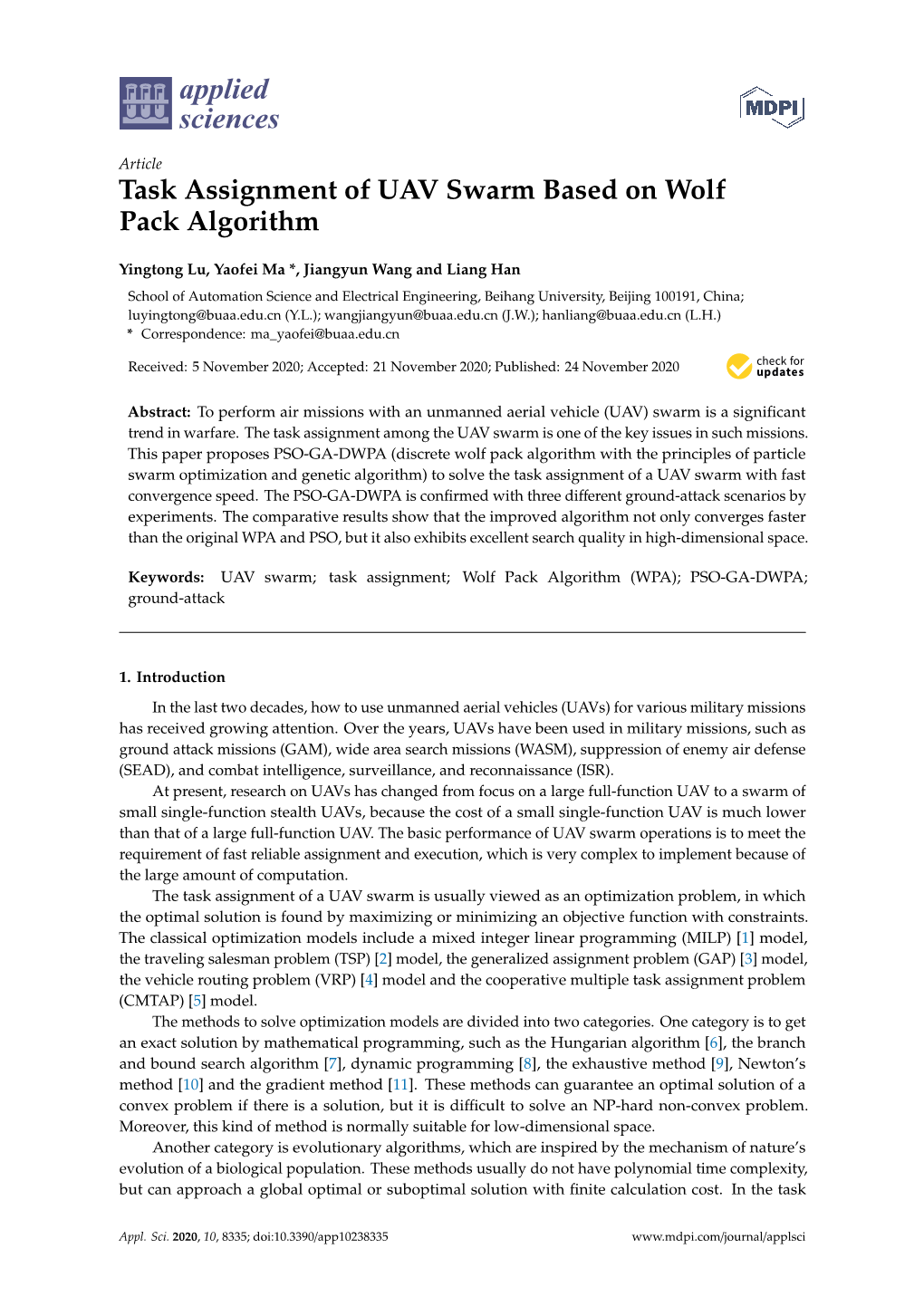 Task Assignment of UAV Swarm Based on Wolf Pack Algorithm