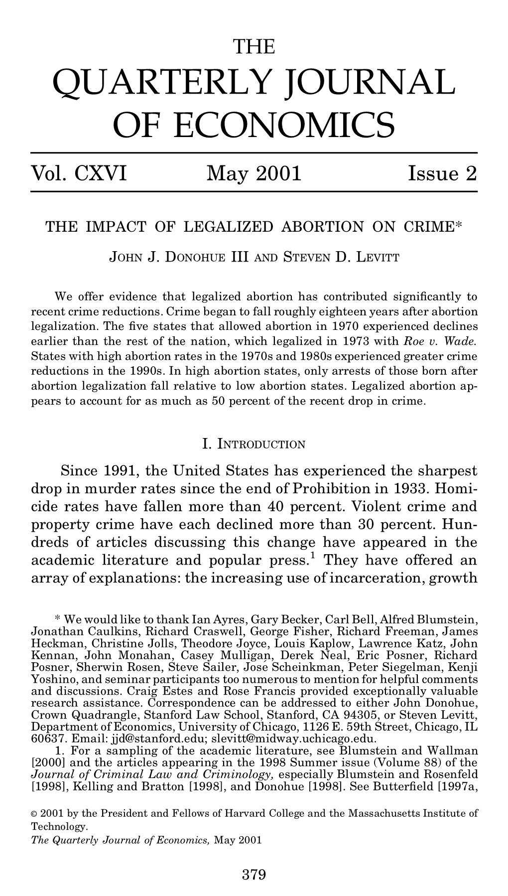 The Impact of Legalized Abortion on Crime