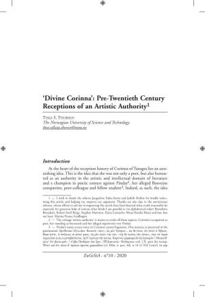 Divine Corinna’: Pre-Twentieth Century Receptions of an Artistic Authority1