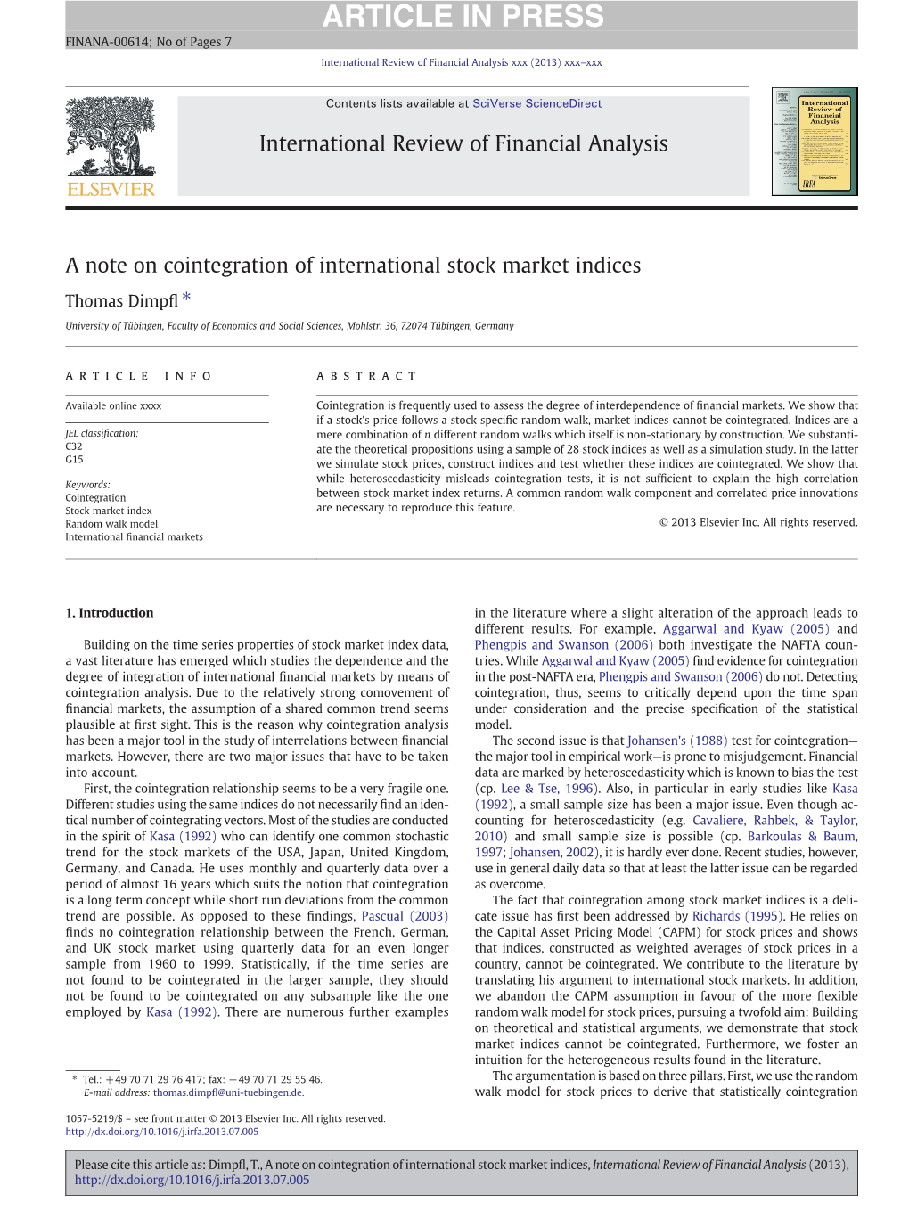 A Note on Cointegration of International Stock Market Indices