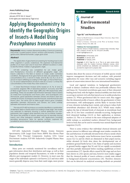 Applying Biogeochemistry to Identify the Geographic Origins of Insects-A Model Using Prostephanus Truncatus