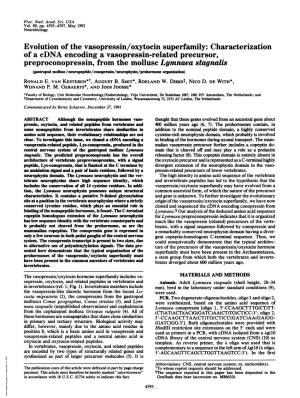 Evolution of the Vasopressin/Oxytocin Superfamily