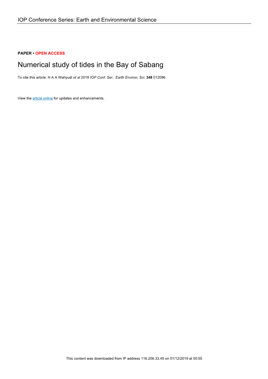 Numerical Study of Tides in the Bay of Sabang