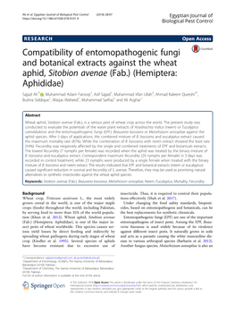 Compatibility of Entomopathogenic Fungi and Botanical Extracts Against the Wheat Aphid, Sitobion Avenae (Fab.) (Hemiptera: Aphid