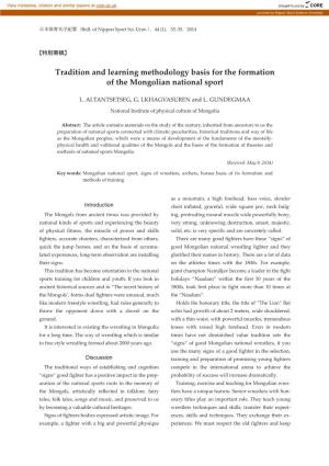 Tradition and Learning Methodology Basis for the Formation of the Mongolian National Sport