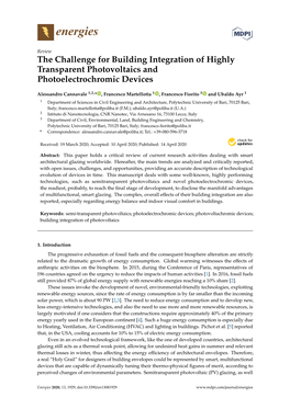 The Challenge for Building Integration of Highly Transparent Photovoltaics and Photoelectrochromic Devices