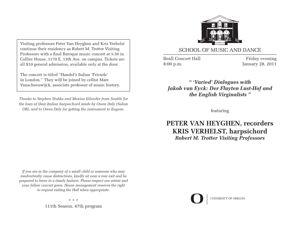 PETER VAN HEYGHEN, Recorders KRIS VERHELST, Harpsichord Robert M