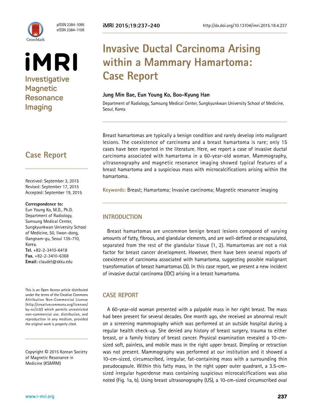 Invasive Ductal Carcinoma Arising Within a Mammary Hamartoma: Case Report