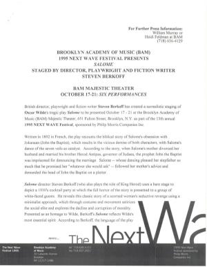 1995 Next Wa Ve Festival Presents Salome St Aged by Director, Playwright and Fiction Writer Steven Berkoff