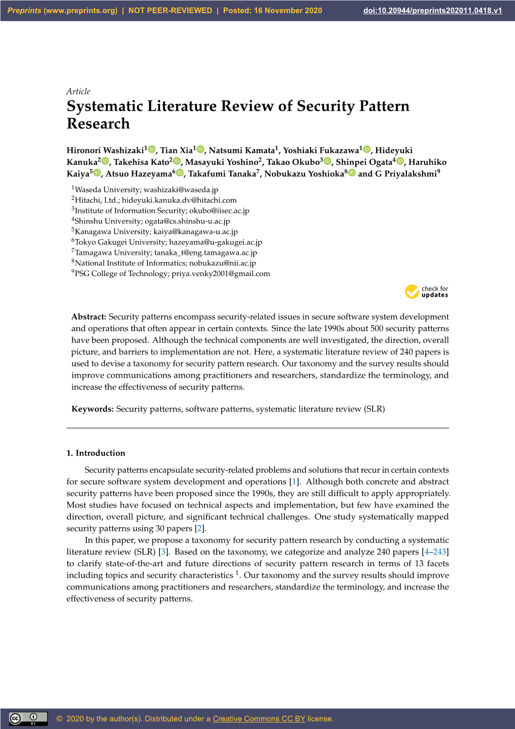 Systematic Literature Review of Security Pattern Research