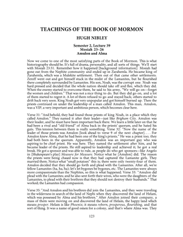 TEACHINGS of the BOOK of MORMON HUGH NIBLEY Semester 2, Lecture 39 Mosiah 23–26 Amulon and Alma