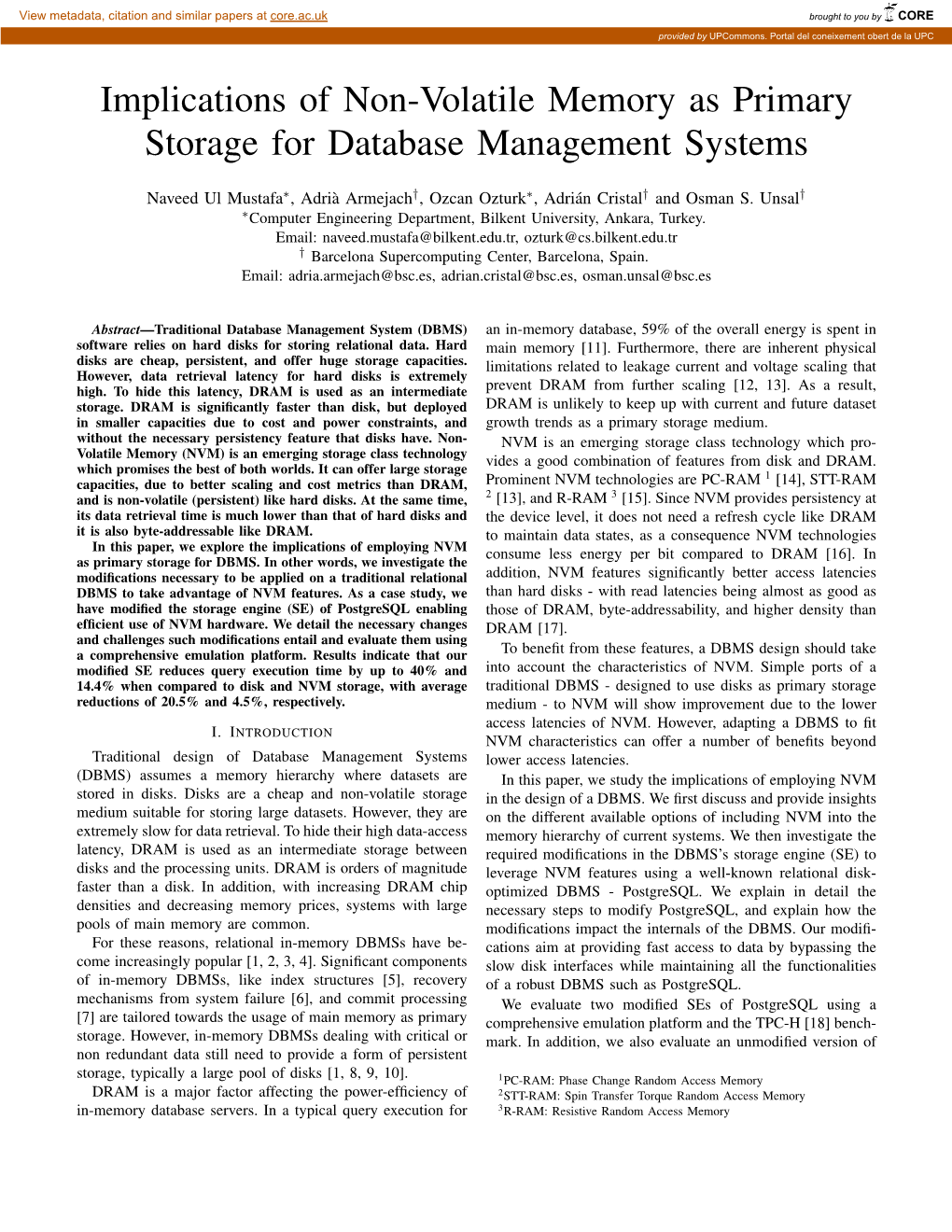 Implications of Non-Volatile Memory As Primary Storage for Database Management Systems
