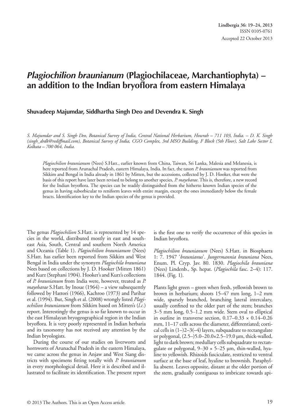 Plagiochilion Braunianum (Plagiochilaceae, Marchantiophyta) – an Addition to the Indian Bryoflora from Eastern Himalaya