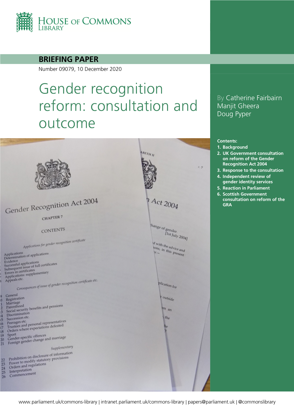 Gender Recognition Reform: Consultation and Outcome