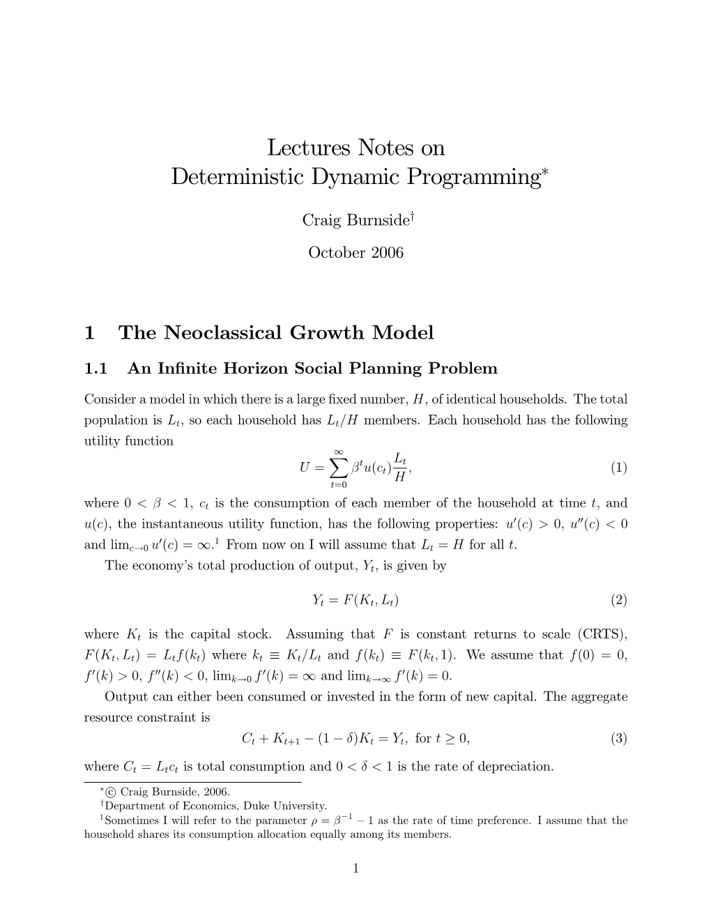 Lectures Notes on Deterministic Dynamic Programming"