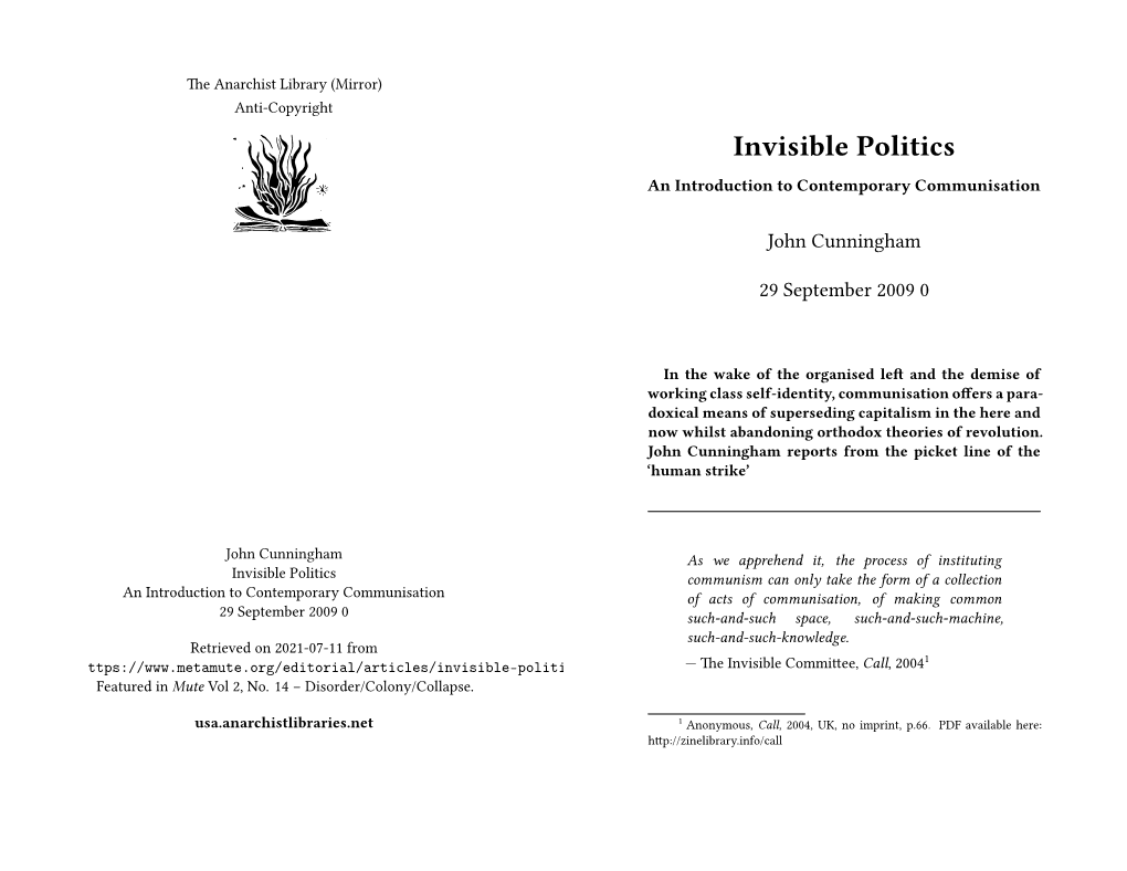 Invisible Politics an Introduction to Contemporary Communisation