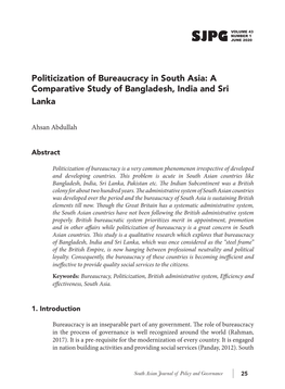 Politicization of Bureaucracy in South Asia: a Comparative Study of Bangladesh, India and Sri Lanka
