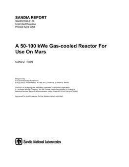 A 50-100 Kwe Gas-Cooled Reactor for Use on Mars