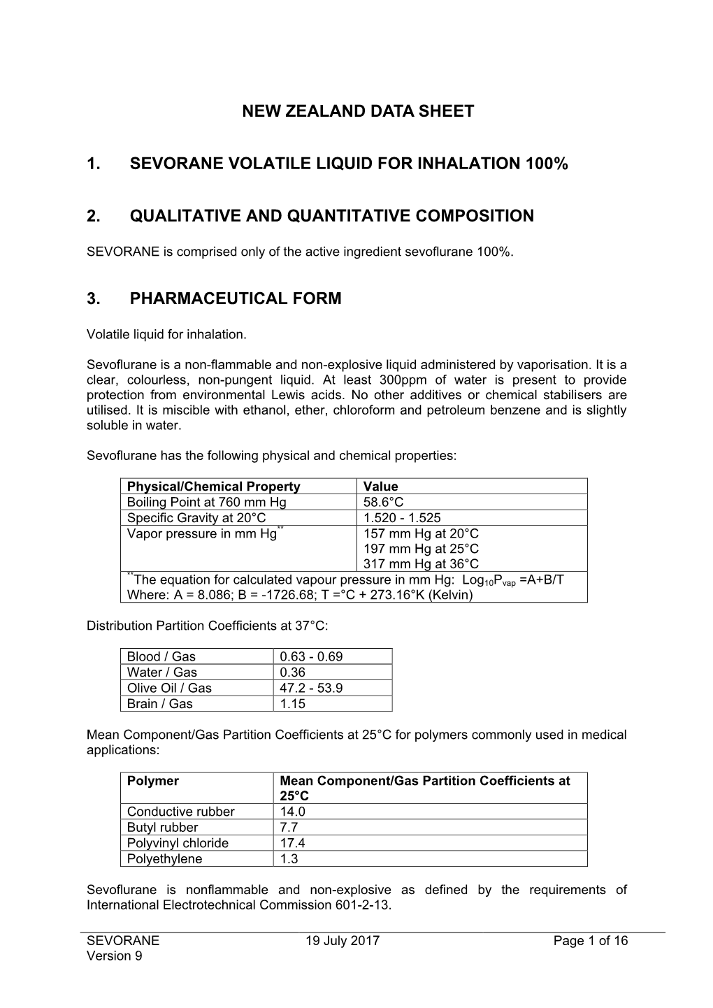 New Zealand Data Sheet 1. Sevorane Volatile Liquid for Inhalation 100% 2