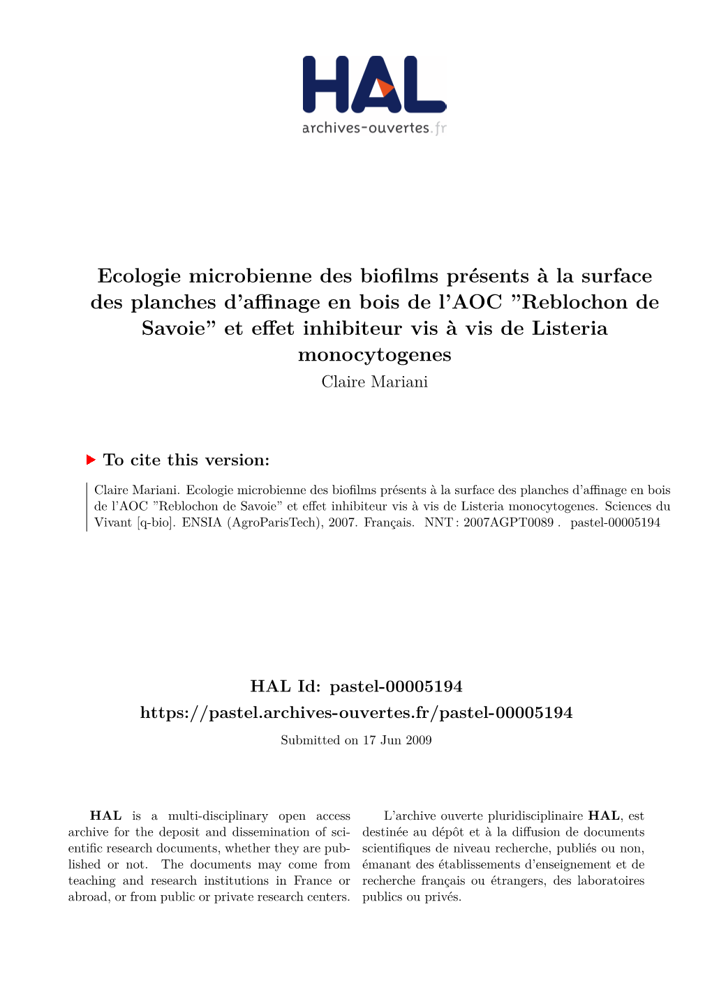 Ecologie Microbienne Des Biofilms Présents À La Surface Des Planches