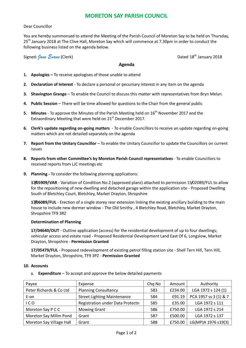 Moreton Say Parish Council