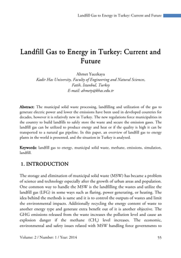 Landfill Gas to Energy in Turkey: Current and Future