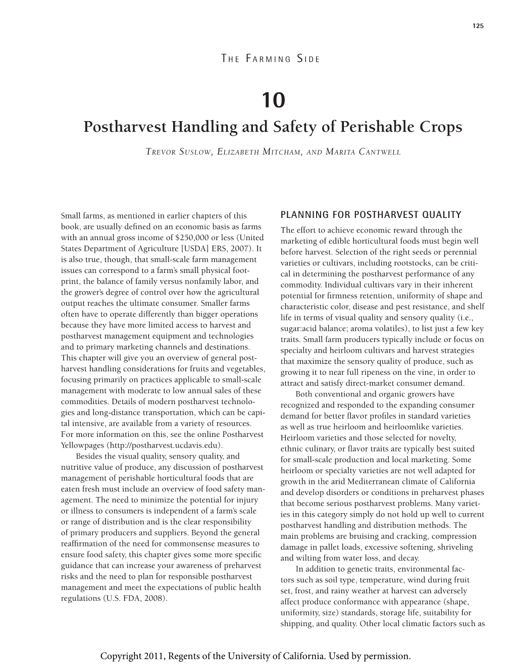 Postharvest Handling and Safety of Perishable Crops