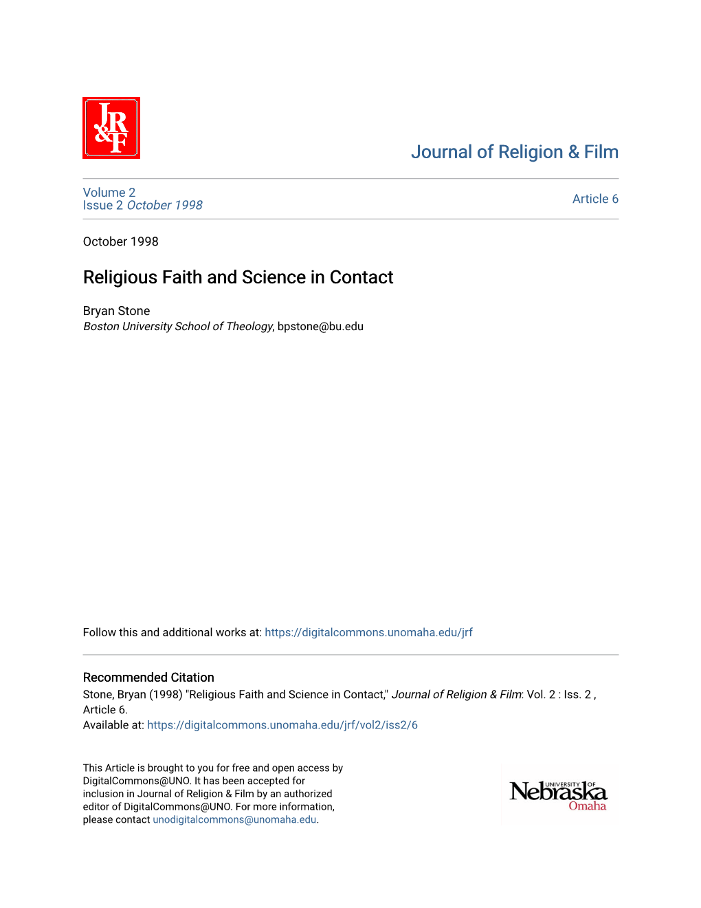 Religious Faith and Science in Contact
