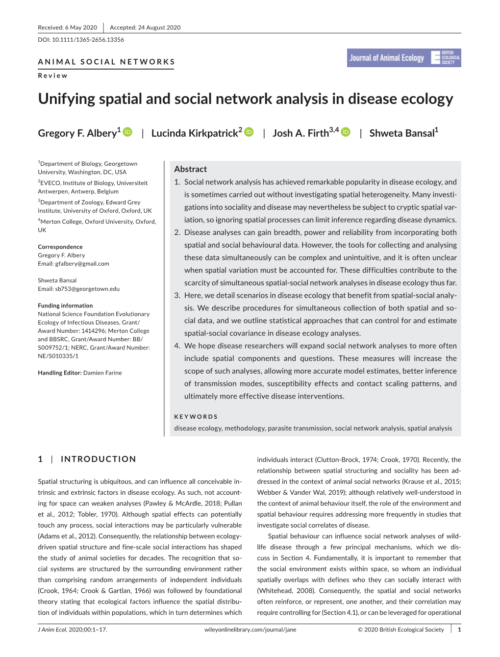 Unifying Spatial and Social Network Analysis in Disease Ecology