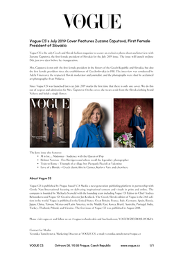 Vogue CS's July 2019 Cover Features Zuzana Čaputová, First Female