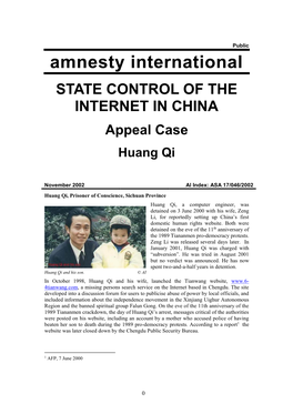 STATE CONTROL of the INTERNET in CHINA Appeal Case Huang Qi