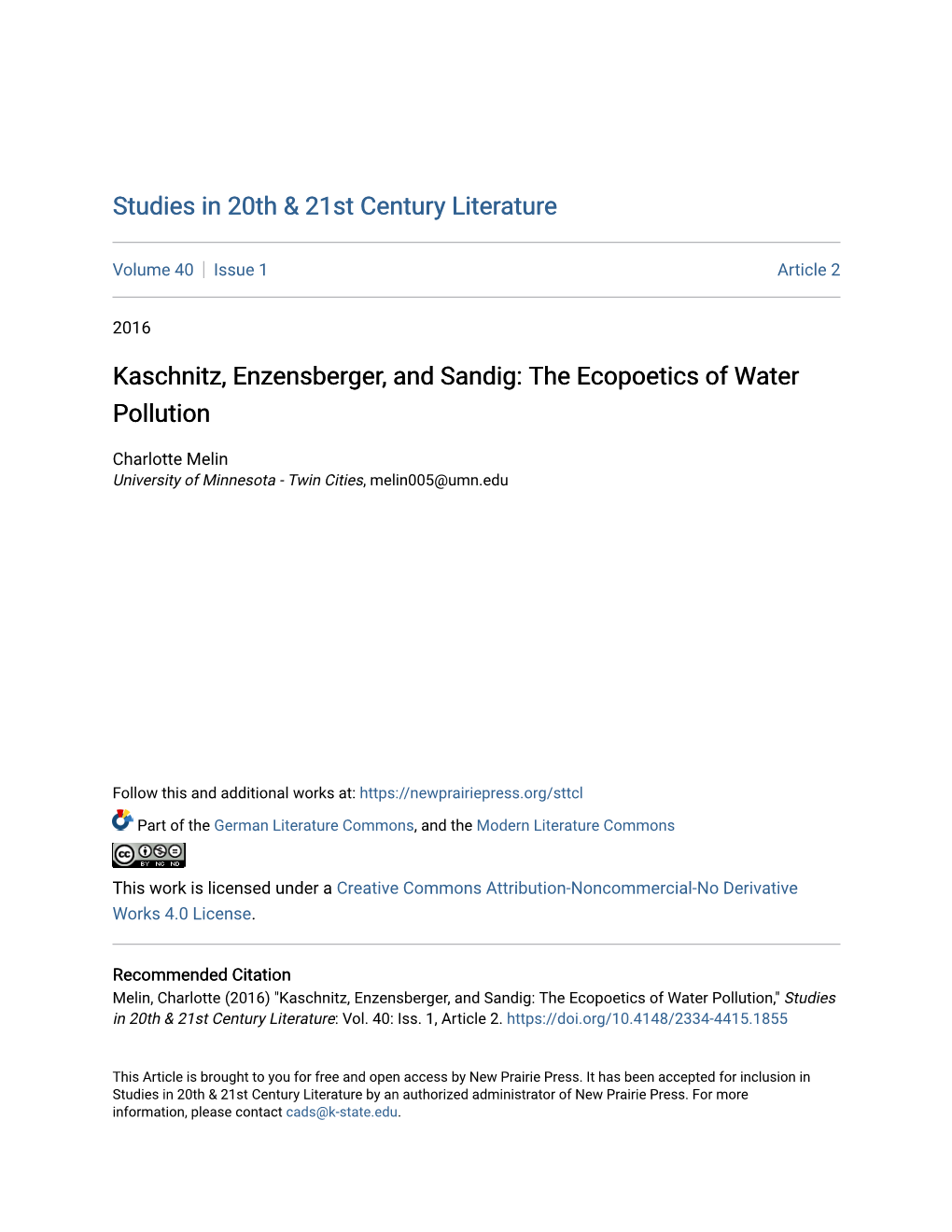 The Ecopoetics of Water Pollution