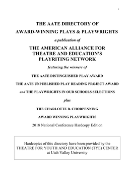 The Aate Directory of Award-Winning Plays & Playwrights