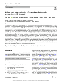 Light at Night Reduces Digestive Efficiency of Developing Birds: an Experiment with King Quail