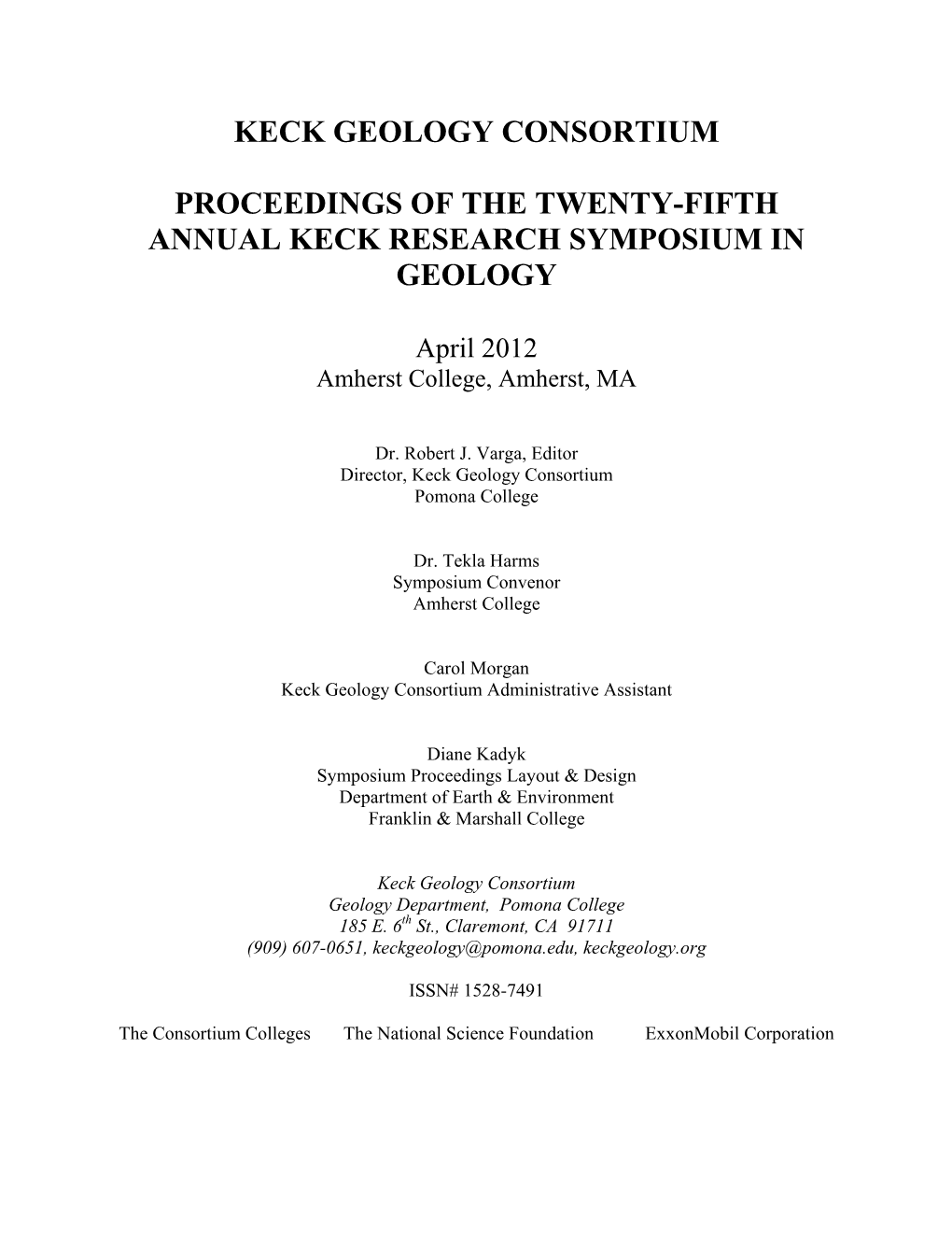 Proceedings of the Twenty-Fifth Annual Keck Research Symposium in Geology