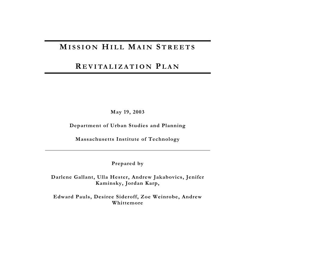 Mission Hill Main Streets Revitalization Plan